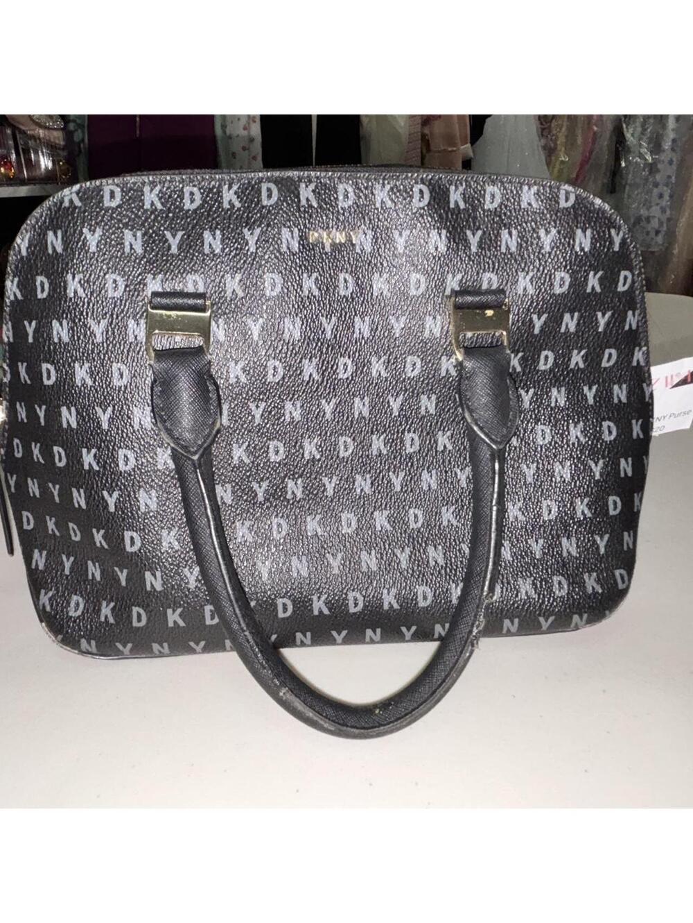 DKNY Black Monogram Tote Bag with Gold Hardware